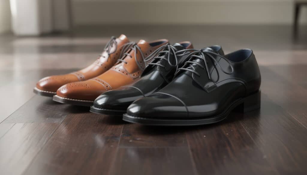 Richelieu marron et Derby noire : chaussures de mariage élégantes pour homme en cuir lisse