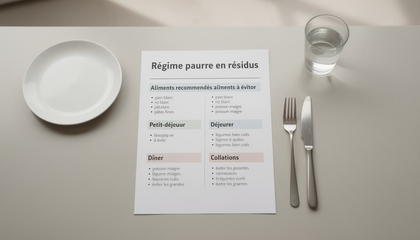 découvrez un tableau complet pour suivre facilement votre régime sans résidus et adopter une alimentation adaptée pour votre bien-être digestif.