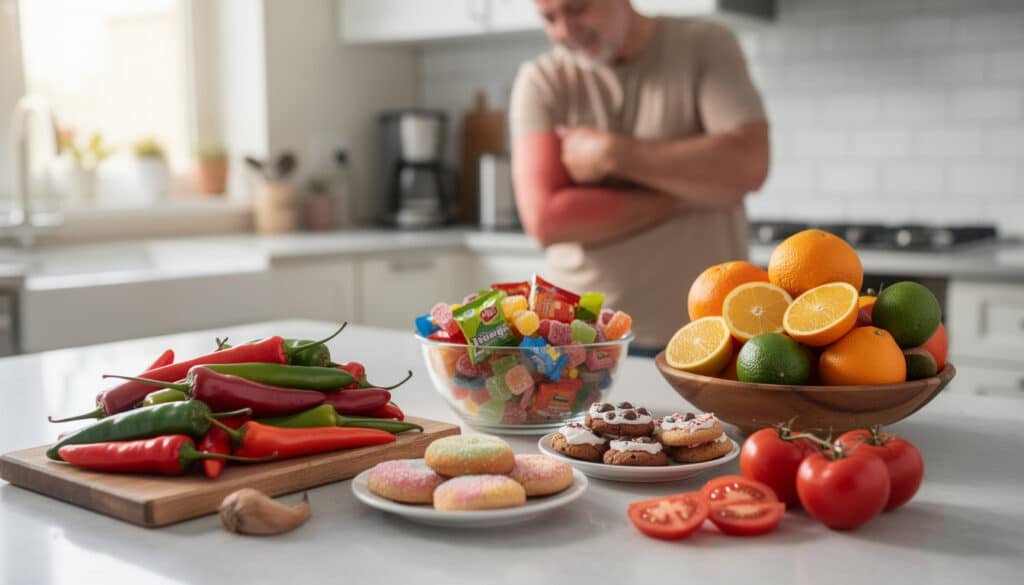 Aliments à éviter et à privilégier en cas de zona : sucres, ultra-transformés vs fruits, légumes frais et protéines