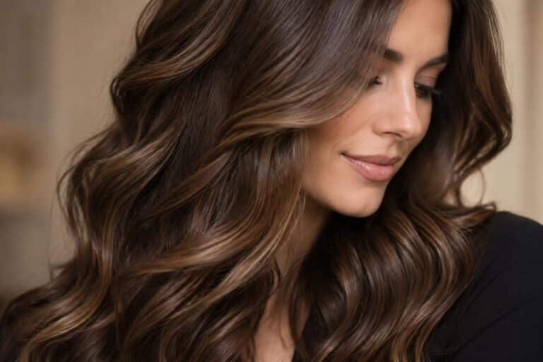 le balayage chocolat apporte des reflets chauds et lumineux aux cheveux bruns, pour raviver la couleur tout en préservant une base foncée.
