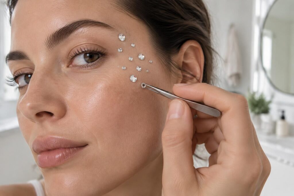 découvrez comment poser et retirer des strass autocollants pour le visage en douceur, sans irriter ni abîmer votre peau.